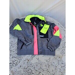 Vtg SERAC Hooded Jacket Helicopter Ski Wear 90s Colorblock Snow 38 Neon Gray